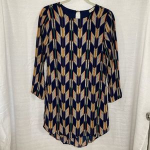 Multi Colored Long Sleeved Shift Dress